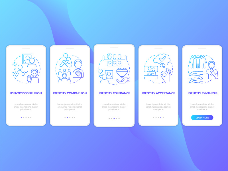 Stages of coming out blue gradient onboarding mobile app ~ EpicPxls