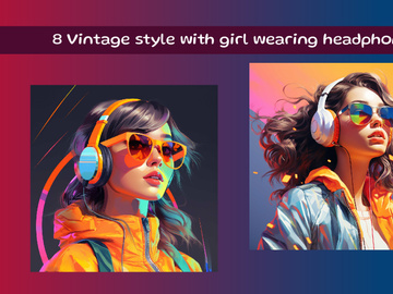 Vintage style with woman wearing headphone