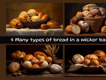 Many types of bread in a wicker basket