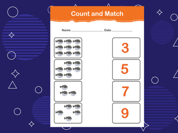10 Pages Count and match with the correct number. Matching education game. Count how many items and choose the correct number