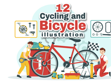12 Cycling and Bicycle Tool Set Illustration