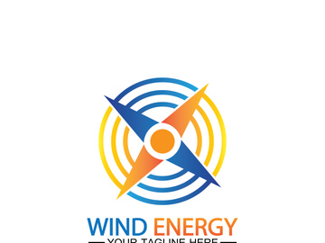 Wind energy logo. renewable energy icon with wind turbines and thunder bolt isolated on white background