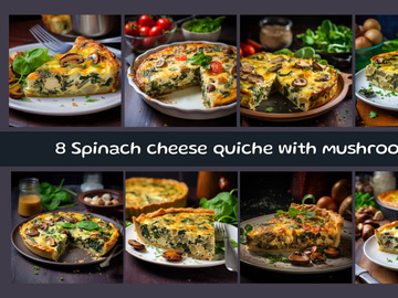 Spinach cheese quiche with mushrooms