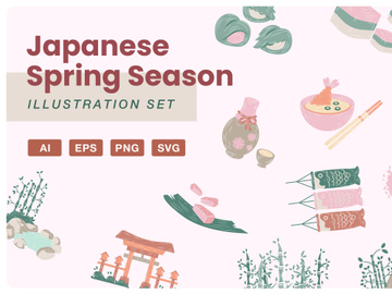 Japanese Spring Illustration Set