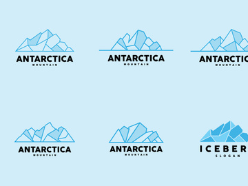 Iceberg Logo, Antarctic Mountains Vector In Ice Blue Nature Design