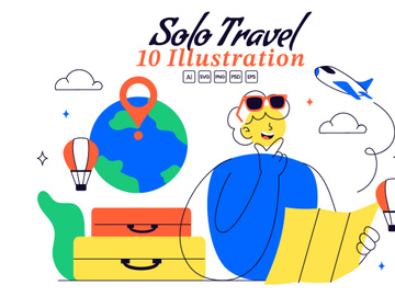 10 Solo Travel Vector Illustration