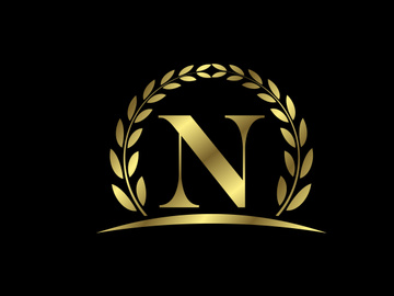 Golden letters with a golden laurel wreath. English alphabet, vector illustration