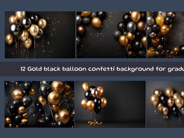 Gold black balloon confetti background for graduation