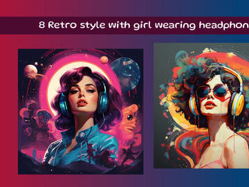 Retro style with woman wearing headphones