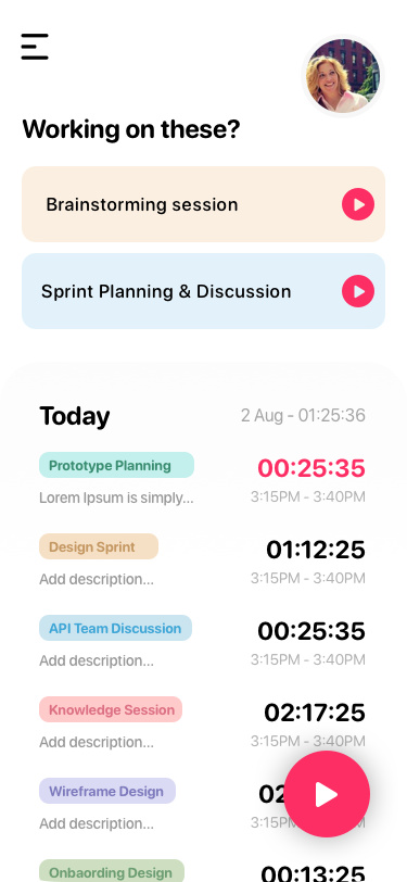 Zeiterfassungs-App - Kostenloses Sketch UI Kit