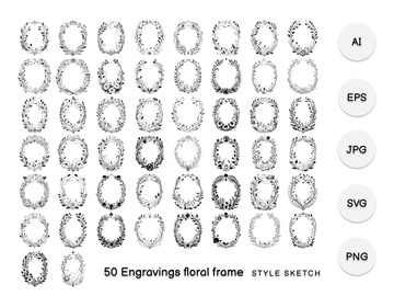 Engravings Floral Frame Element Black