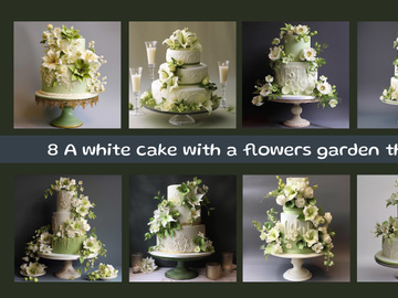 A white cake with a flowers garden theme