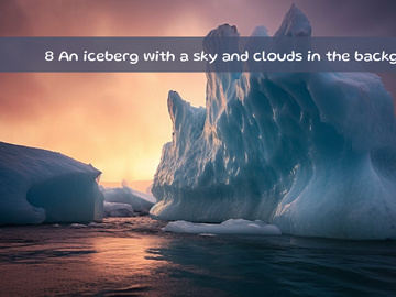 An iceberg with a sky and clouds in the background