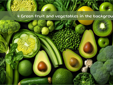 Green fruit and vegetables in the background