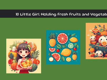 Little Girl Holding Fresh Fruits and Vegetables