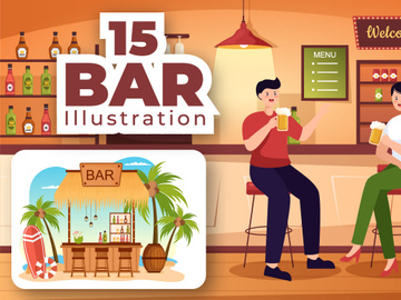 15 Bar or Pub Cartoon Illustration