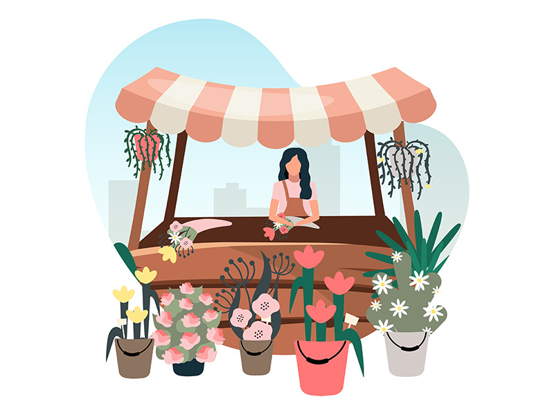 Flowers market stall with seller flat illustration by The EpicPxls