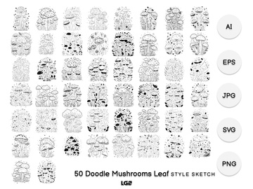 Doodle Mushrooms Leaf Element Icon Black