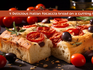Delicious italian focaccia bread on a cutting board