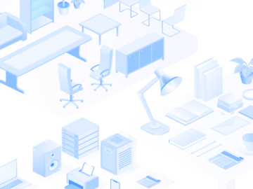 isometric vector illustrations - devices, interior, office items