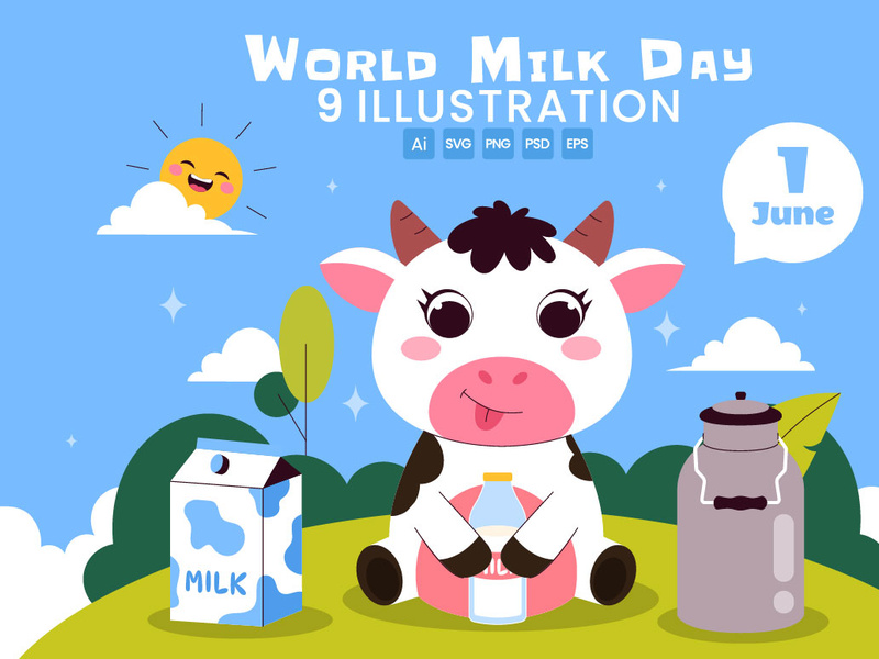 9 World Milk Day Illustration by denayuneep ~ EpicPxls