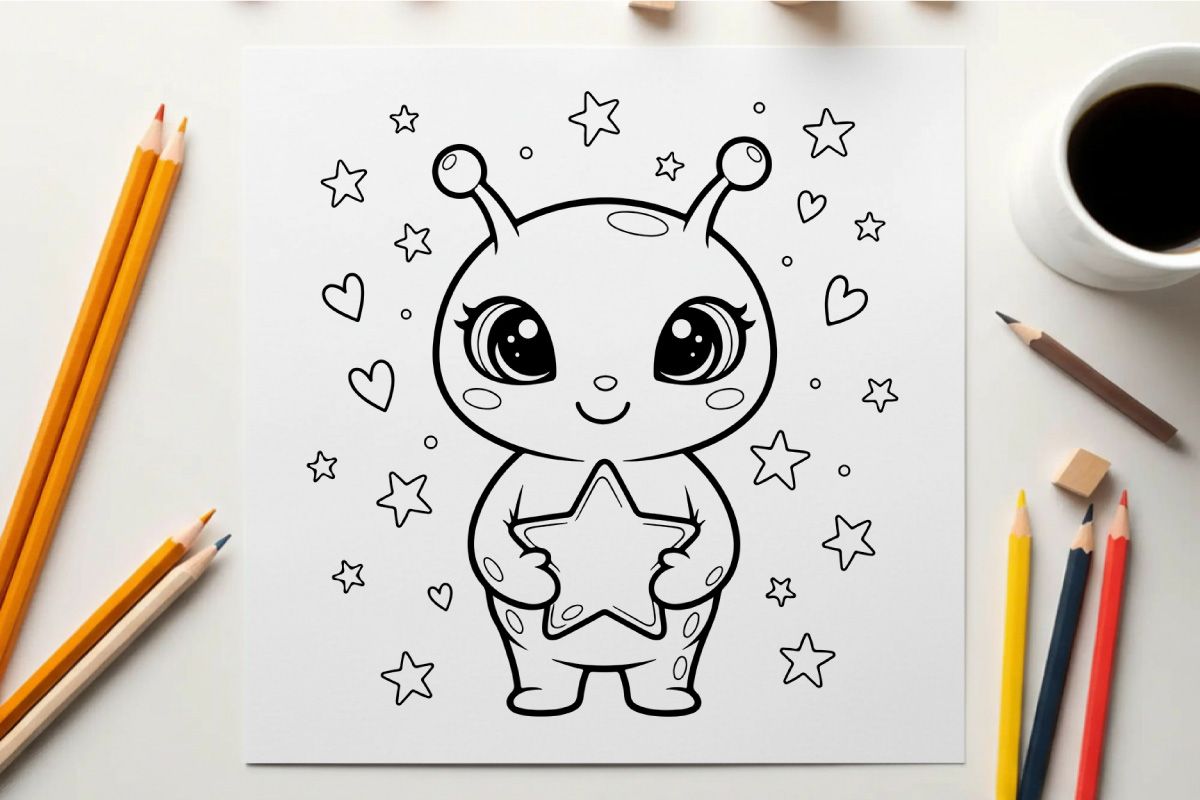 Cute baby alien holding star vector illustration flat design
