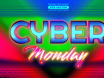 Cyber monday editable text effect retro style with vibrant theme concept for trendy flyer, poster and banner template promotion