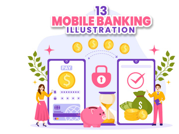 13 Mobile Banking Vector Illustration