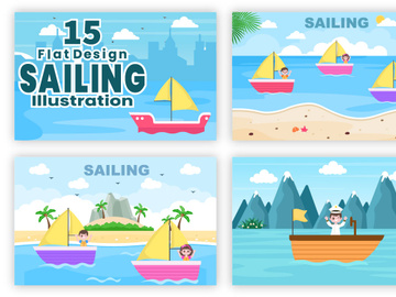 15 Sailing Boat with Sea or Lake View Illustration
