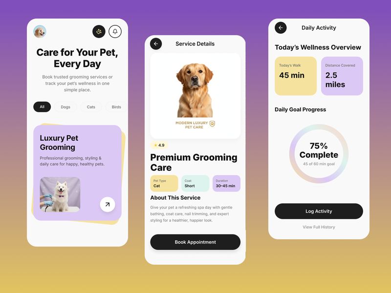 Luxury Pet Grooming & Wellness App Design | Modern Mobile ~ EpicPxls