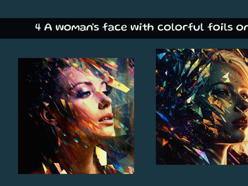 A woman's face with colorful foils on it
