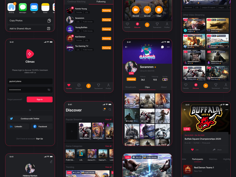 Climax Live Game Streaming Ui Kit For Figma By Freeslab Epicpxls