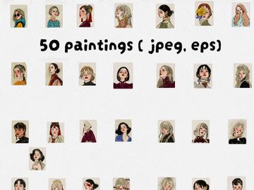 Vintage Portrait Illustration Bundle – Soft Aesthetic Girls Collection