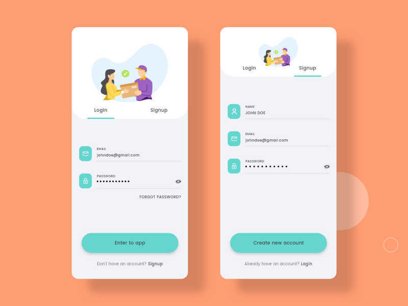 Login and Signup screens for Delivery app by TuyenHT ~ EpicPxls