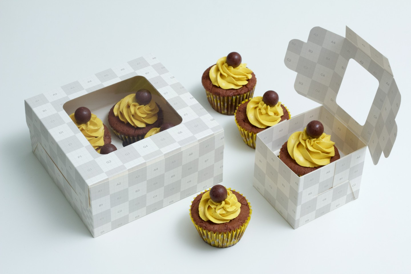 纸杯蛋糕盒模拟图(Cupcake Boxes Mockup)插图3