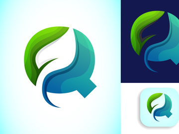 English alphabet with negative space leaf logo vector template. Gradient logo design