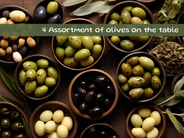 Assortment of olives on the table