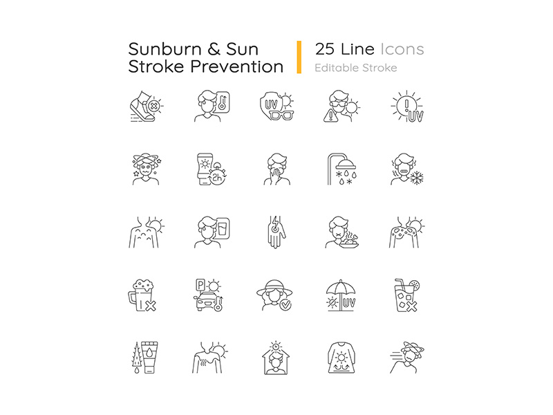 Sunburn And Sunstroke Prevention Linear Icons Set By Bsd EpicPxls