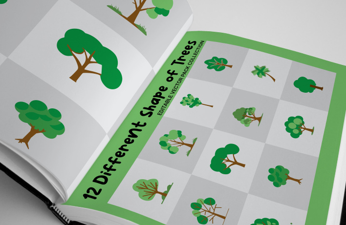 12 Different Shape of Trees editable vector pack collection ~ EpicPxls