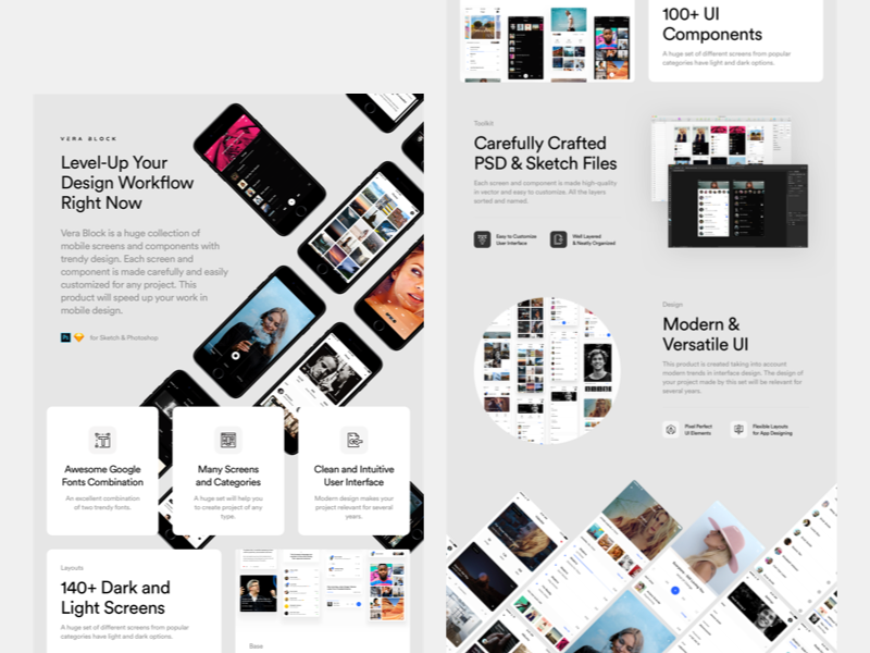 Vera Block - Free Mobile UI Kit for Sketch & Photoshop by ~ EpicPxls