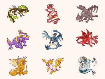 Set Fairy dragons Vector cartoon, Illustration dragon fly collection medieval mythology, fantasy isolated on white background.