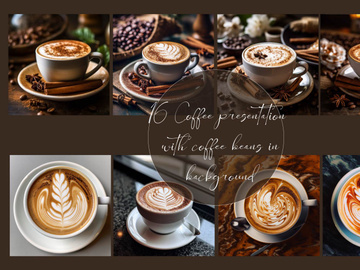 Coffee presentation with coffee beans in background