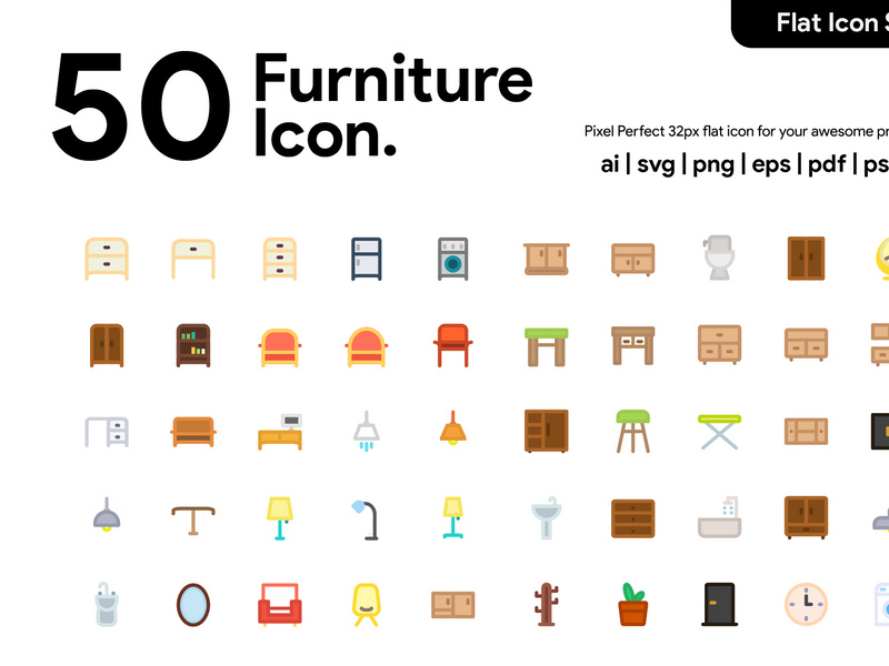 50 Furniture Flat Icon by Kawalan Studio ~ EpicPxls