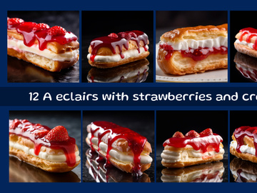 A eclairs with strawberries and cream