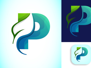 English alphabet with negative space leaf logo vector template. Gradient logo design