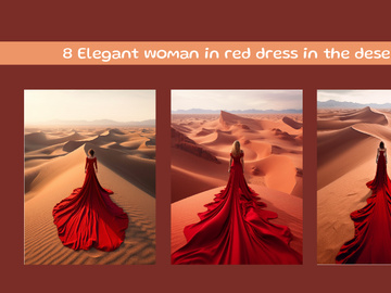 Elegant woman in red dress in the desert