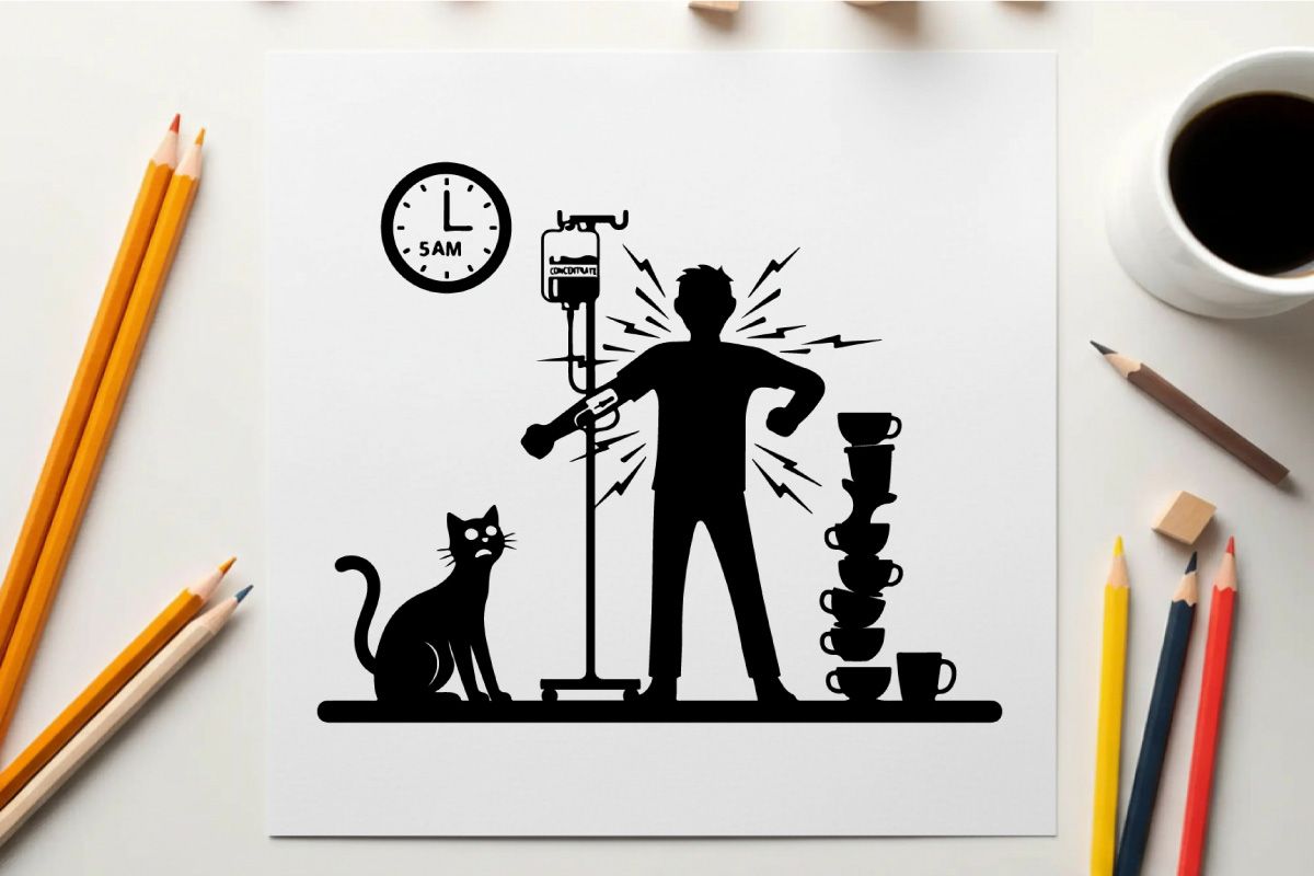 Silhouette de hombre con dolor de espalda por máquina de café