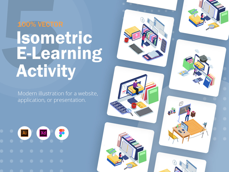 Isometric E-Learning Activity by Hendric Simarmata ~ EpicPxls