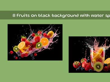 Fruits on black background with water splash