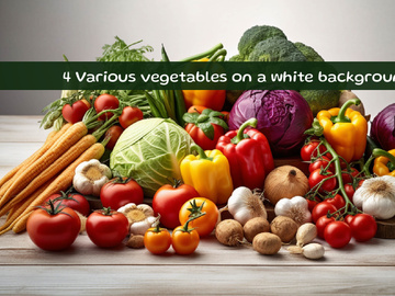 Various vegetables and fruits on a white background